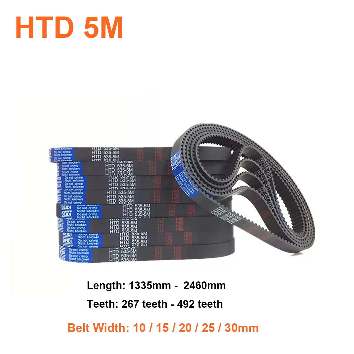 

1pcs Width 10 15 20 25 30mm HTD-5M Rubber Timing Belt Perimeter 1335mm - 2460mm Closed Loop Synchronous Belt 267 - 492 Teeth