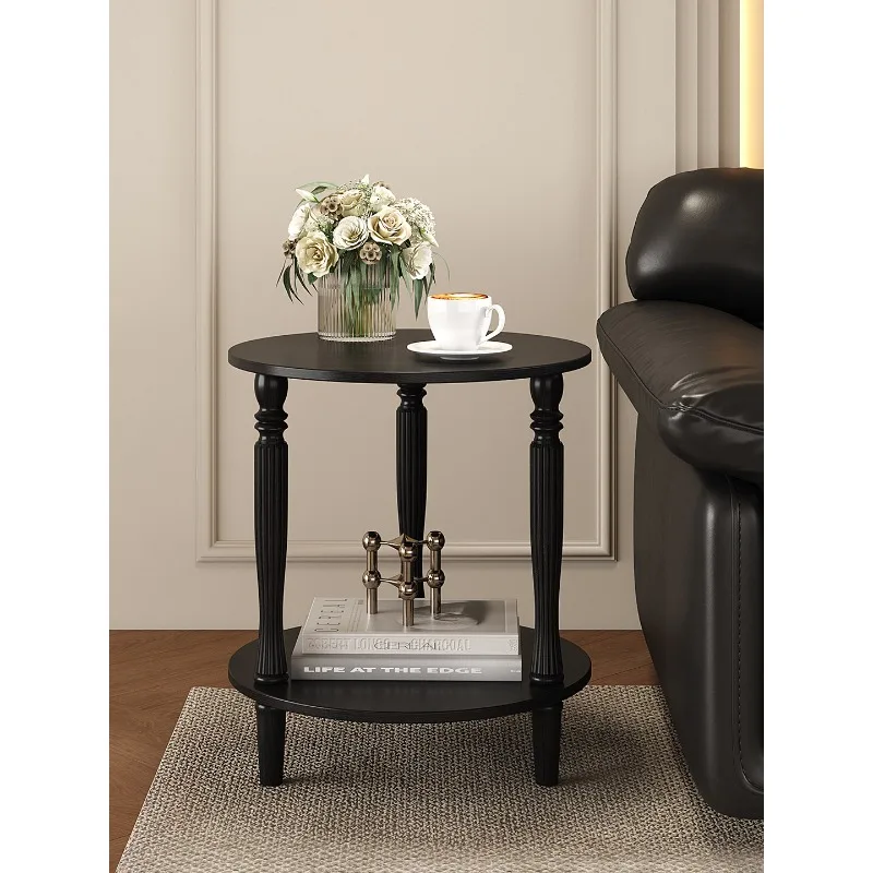 French medieval all solid wood round edge sofa side small table flower rack retro living room corner coffee table