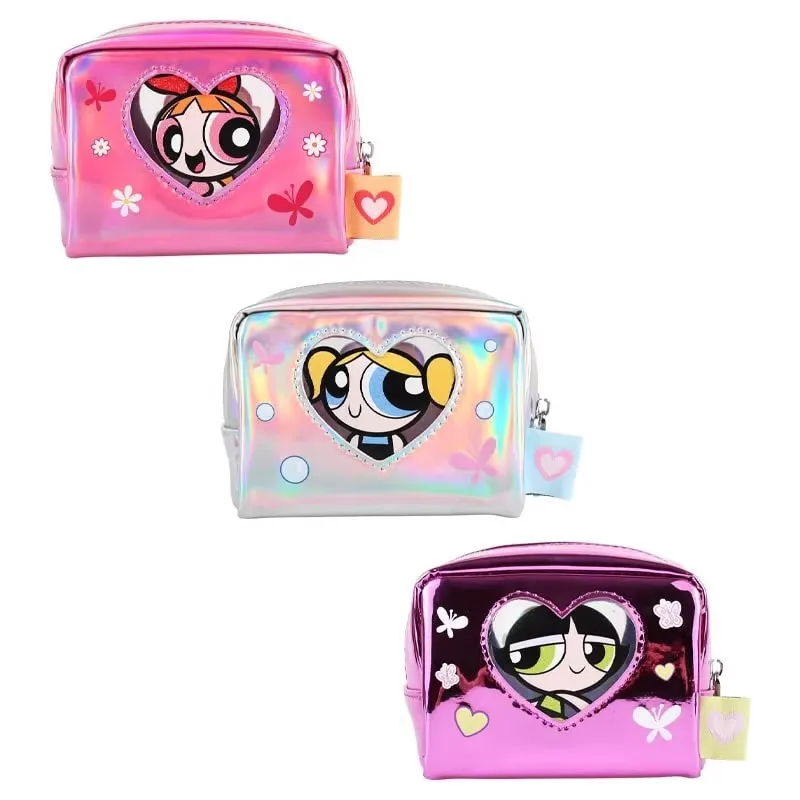 

Cute Anime The Powerpuff and Girls Series Makeup Bag Cartoon Character Kawaii Creativity Portable Laser Square Storage Bag