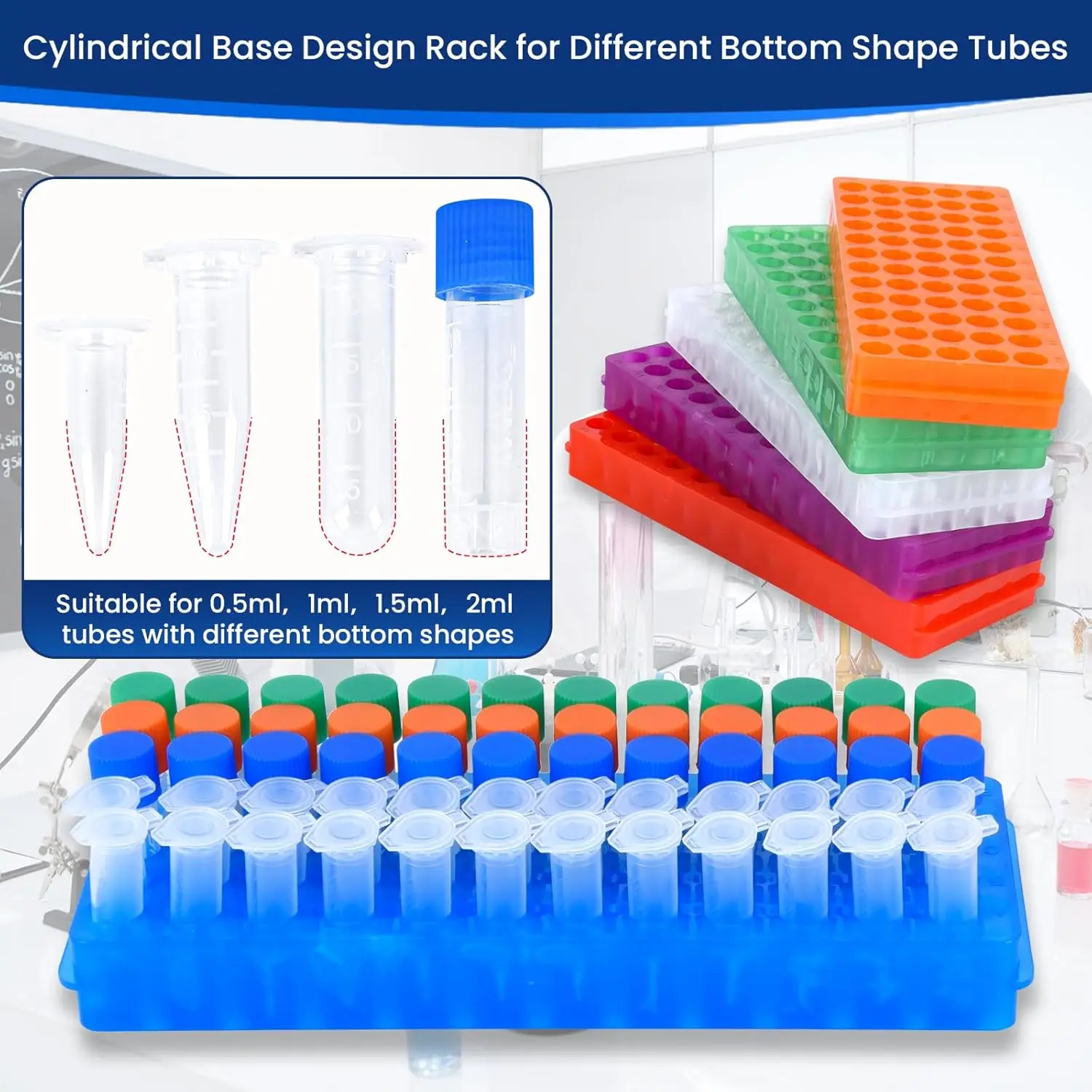 Centrifugal pipe rack PCR pipe rack plastic 60-hole laboratory test rack adapts to 0.5/1.5/2ml multifunctional pipe rack,1Piece