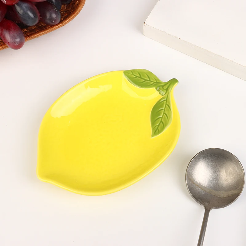 Creative Cartoon Lemon Shaped Ceramic Dish Salad Dish Family Fruit Snack Plate Kitchen Utensils Accessories