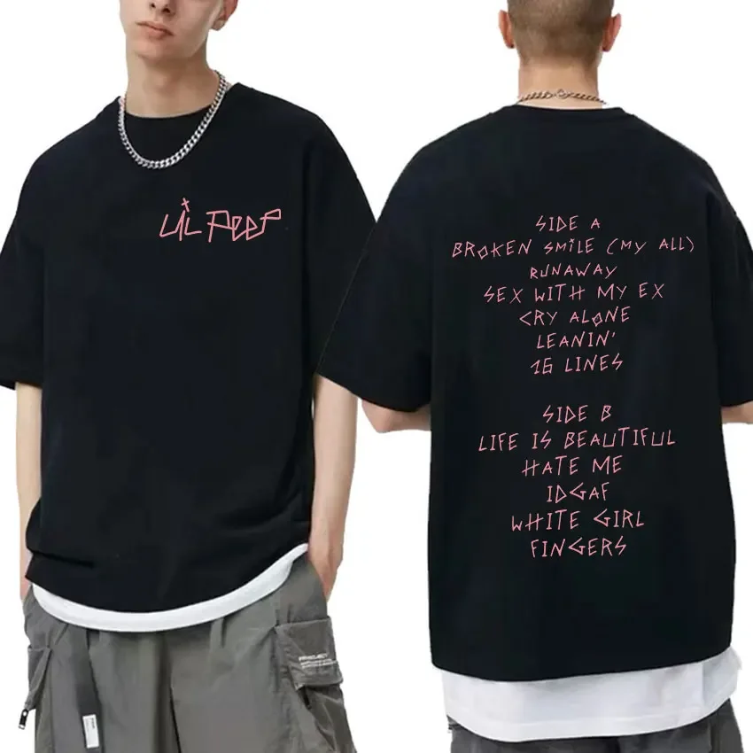 Rapper Lil Peep Pink Print Graphic Tee Shirt Men Casual Hip Hop Fashion T-shirt Unisex 100% Cotton Oversized T Shirts Streetwear