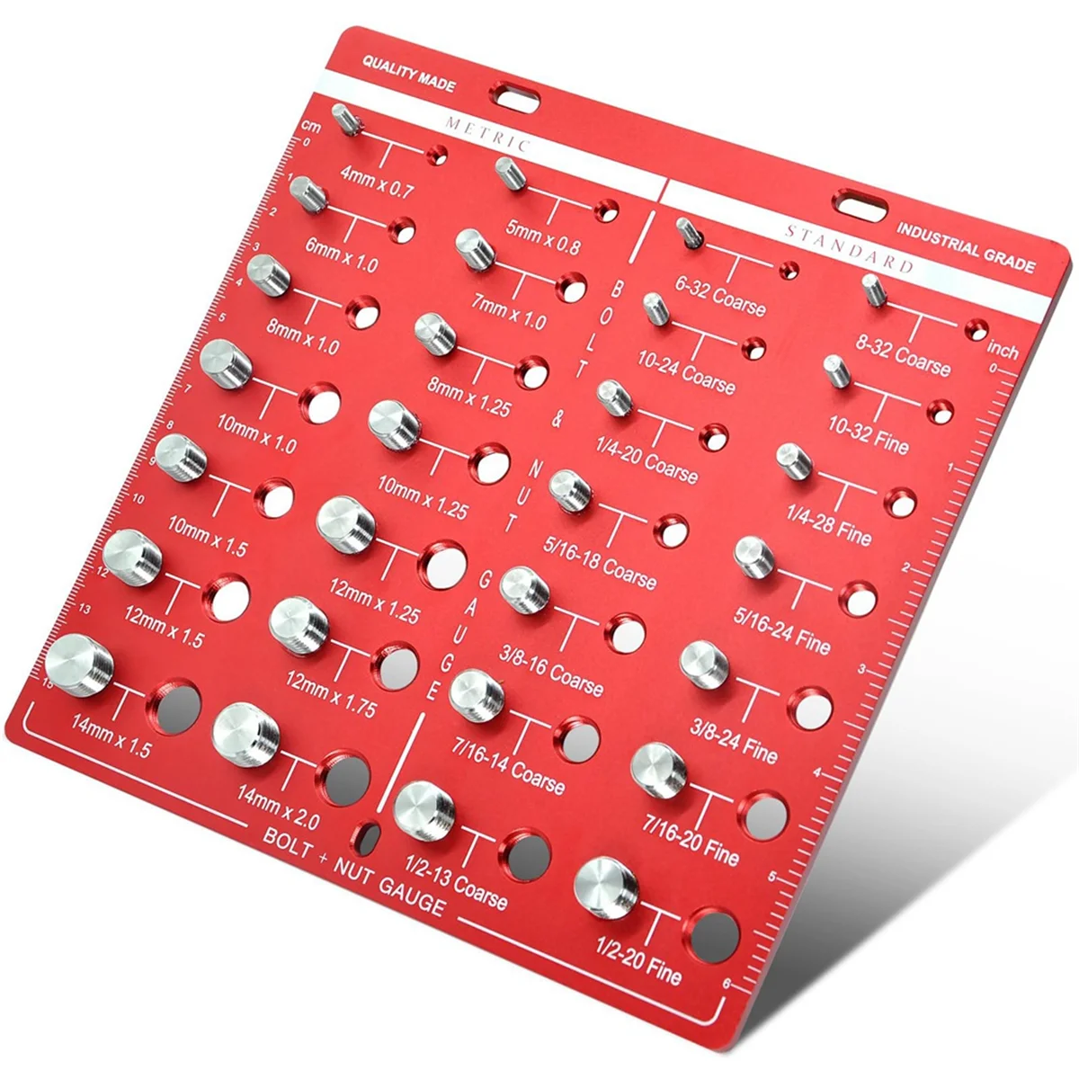 28 , Nut and Bolt , Bolt Size , Standard Ruler with Inches and Centimeters on Both Sides