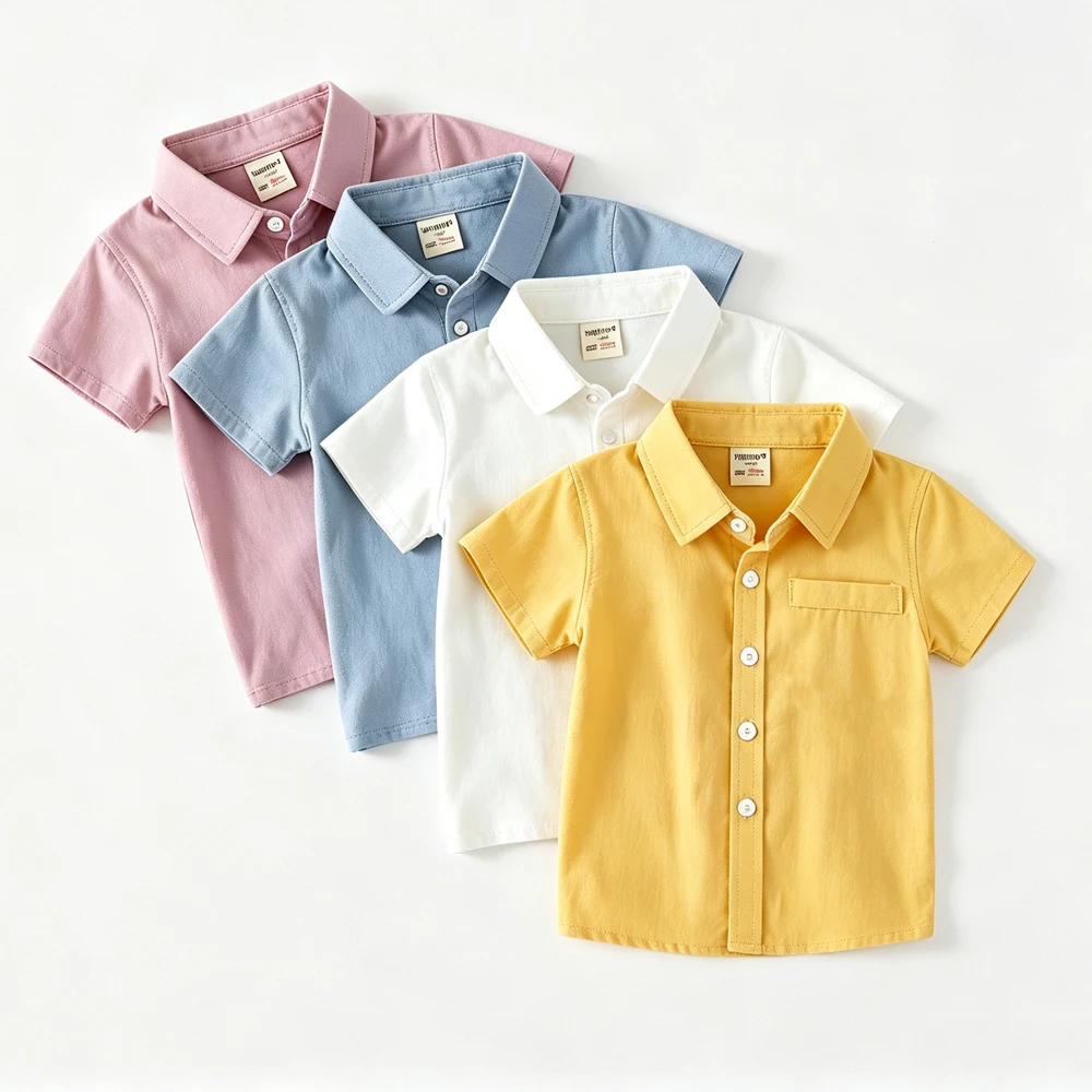 100% Cotton Children's Clothing Summer Boy Girl Formal School Shirt Buttons Basic White Blouse Soft Kids Shirts Uniform Clothes