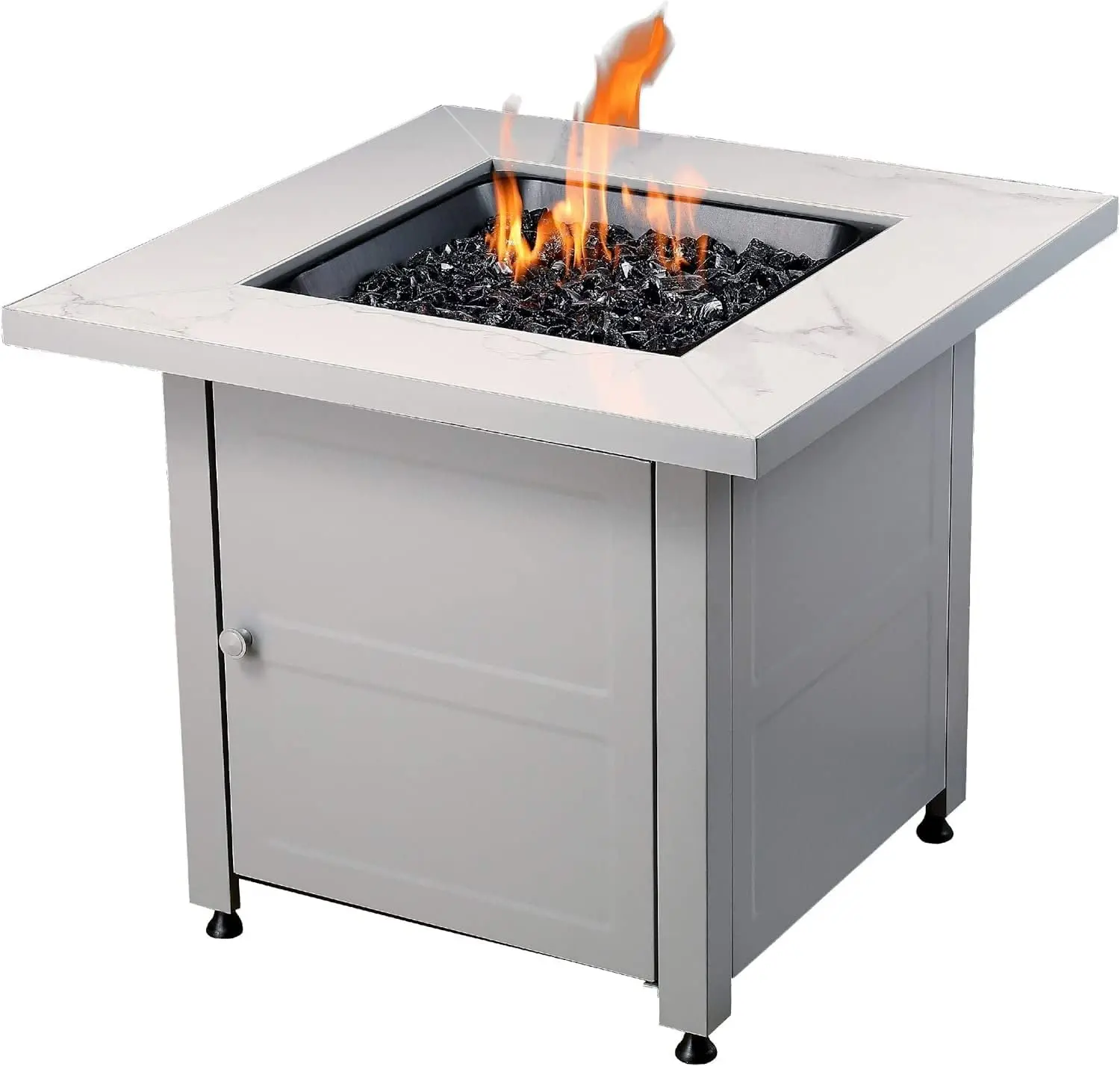 Square Gas Firepit with Faux Marble Mantel & Stamped Steel Base, 30 Inch Outdoor Patio Heater, Customized