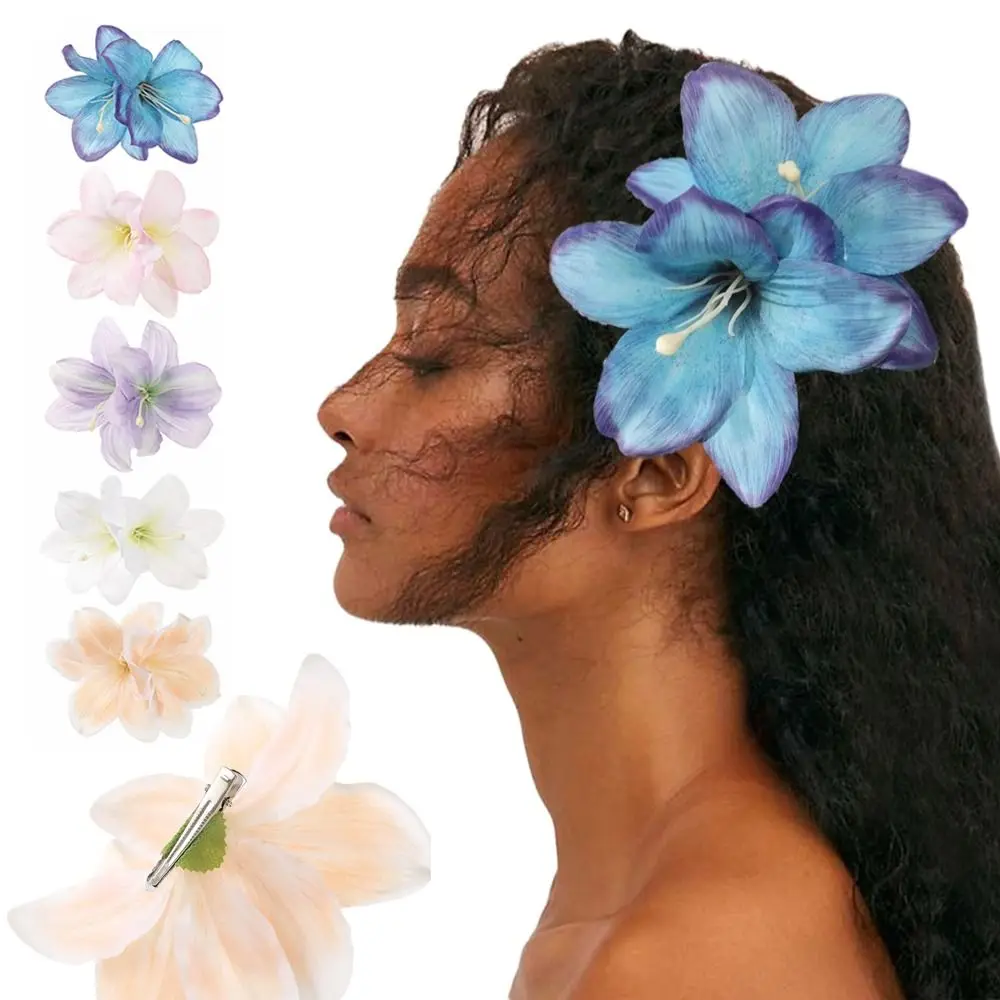 Elegant Multicolor Lily Flower Hair Clip Double Flower Design Bohemian Style Duckbill Hairpin Floral Hair Clip Women Girls