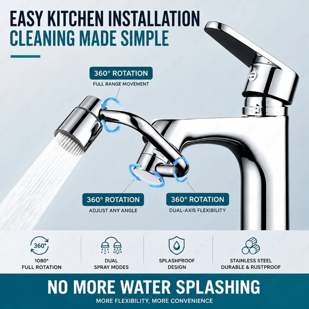 

Stainless Steel Faucet Extender 1080° Rotating Sink Aerator Universal Tap Sprayer with Dual Spray Mode for Bathroom Basin