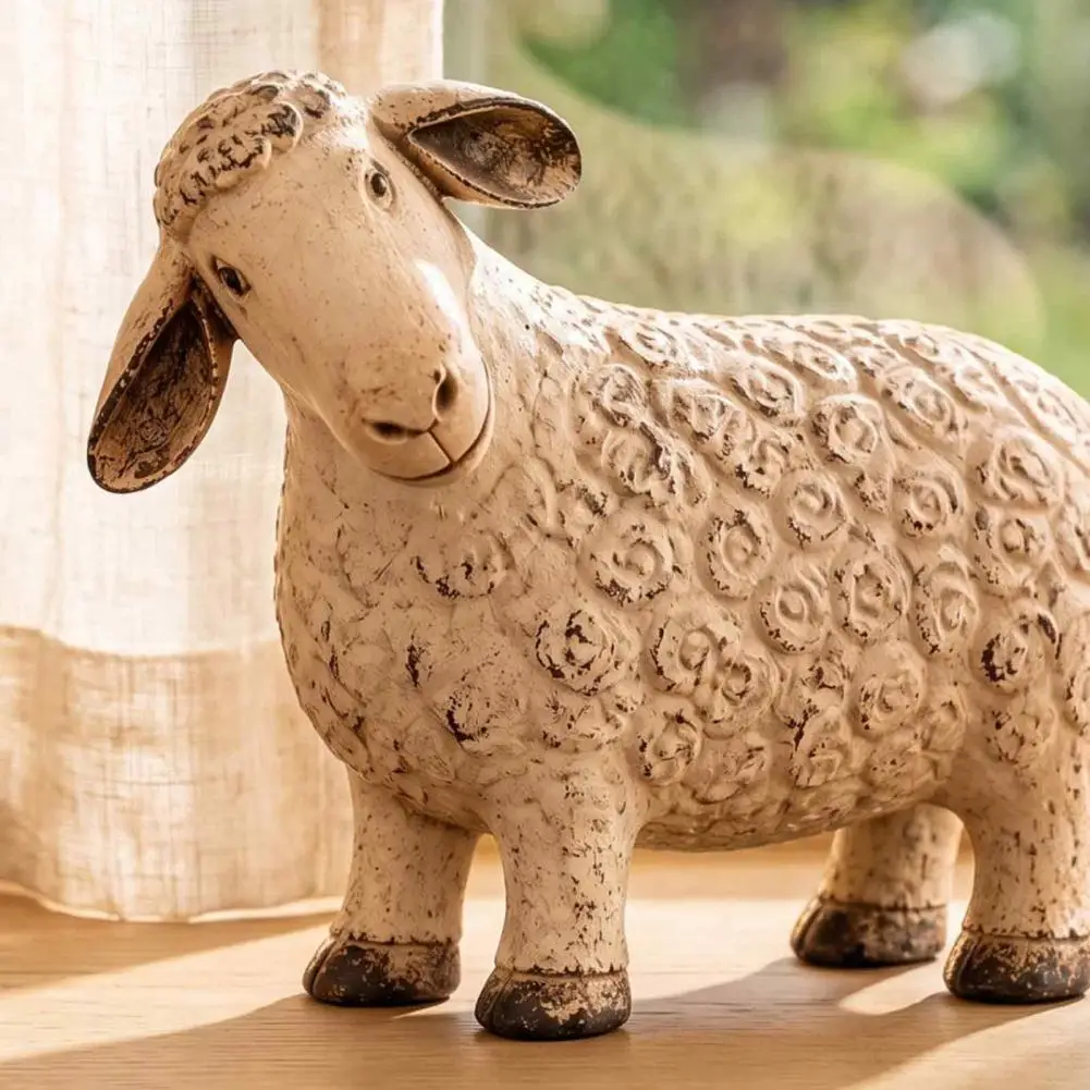 Lamb Ornaments Rustic Home Decor Rustic Sheep Figurine Farmhouse Lamb Statue Vintage Country Style Tabletop Decor Cute for Room