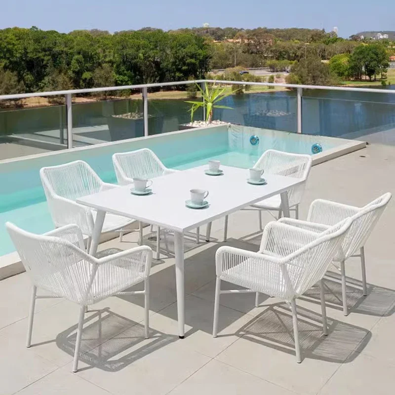 

Уличные столы для двора из ротанга, роскошные белые уличные столы в скандинавском стиле, минималистичный современный Jardin Mobiliario, мебель для дома