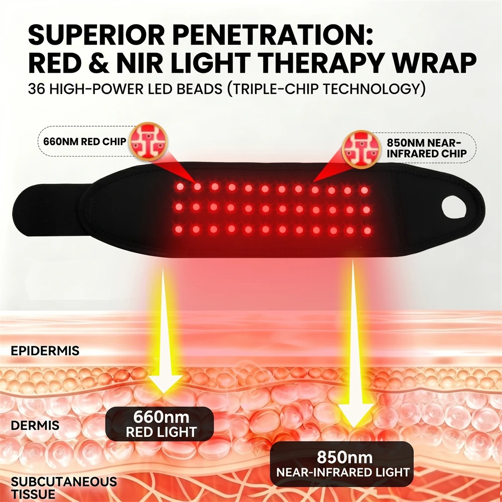 Red & Near Infrared Light Wrist Wrap Device 6-Level Light 4-Level Vibration Massage Wearable Hand Relaxer for Comfort & Recovery