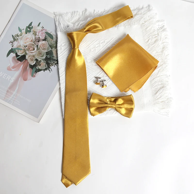 Set Dasi Pria Baru, Dasi Klasik Warna Emas Solid, Dasi Paisley, Saputangan, Kancing Manset, Aksesoris Pernikahan Pria, Dasi Pesta