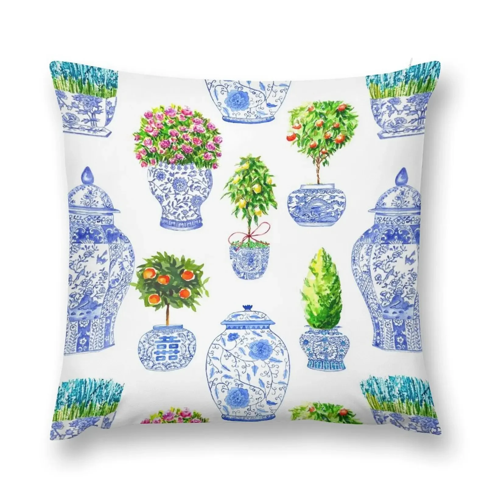 Ginger Jar Topiary Garden I Chinoiserie Throw Pillow Bed pillowcases Rectangular Cushion Cover Cushions Ornamental Pillow pillow