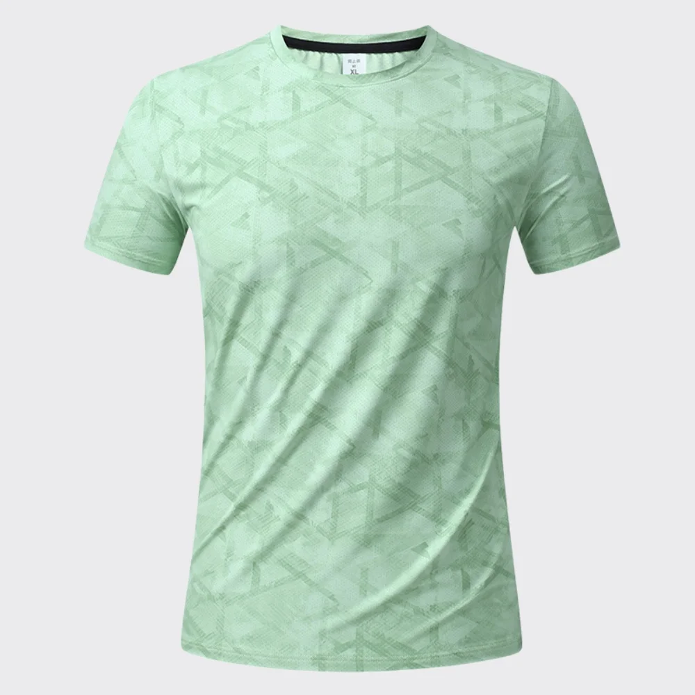 Summer New Men Jogging Short Sleeve Shirt Top Round Neck Gym Sport T-shirt Mens Quick Dry Breathable Fitness Training Sweatshirt