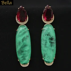 Colorful Purple Green Dangle Earrings for Women Luxury Jewelry Wedding Evening Party Big Drop Earrings Elegant Female Gift