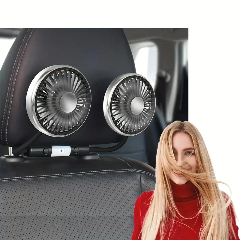 Summer Car Cooling Fan Dual Head Car Clip Fan with Led Light 360 Degree Rotation Neck Cooler Fan Car Accessories