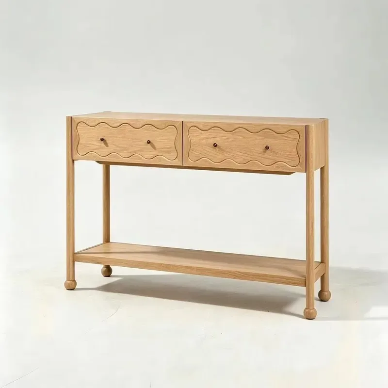 Modern Luxury Wavy Solid Wood Porch Table Customizable Entrance Hall Console with Drawer Villa Corridor Home Furniture