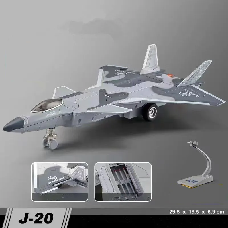 New 1:48 alloy J-20 fighter model,simulated sound and light airplane toy,exquisite collectible ornaments,wholesale