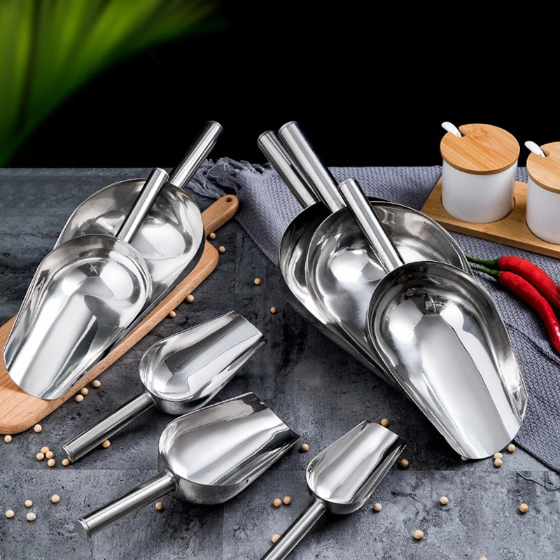 Stainless-Steel Ice Cube Scoop Bar Buffet Kitchen Spice Candy Flour Nut Scoop Spoon Dry Goods Shovel Party Kitchen Accessories