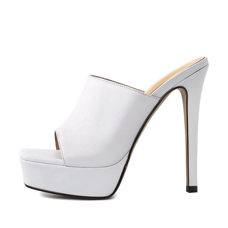 

Arden Furtado 2025 Summer White cowhide Platform outdoor thin heels Peep toe shoes square toe Super high heel Word slippers