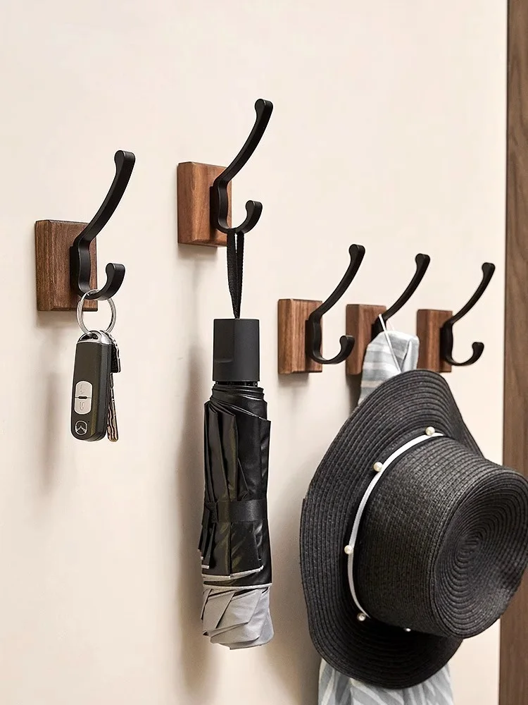 ไม่มีเจาะอลูมิเนียมสีดําตะขอผ้าเช็ดตัวห้องน้ํา Hook ห้องนั่งเล่นประตูด้านหลังตะขอเสื้อผ้าสีดําเรียบง่ายตะขอเก็บเพื่อประหยัดพื้นที่