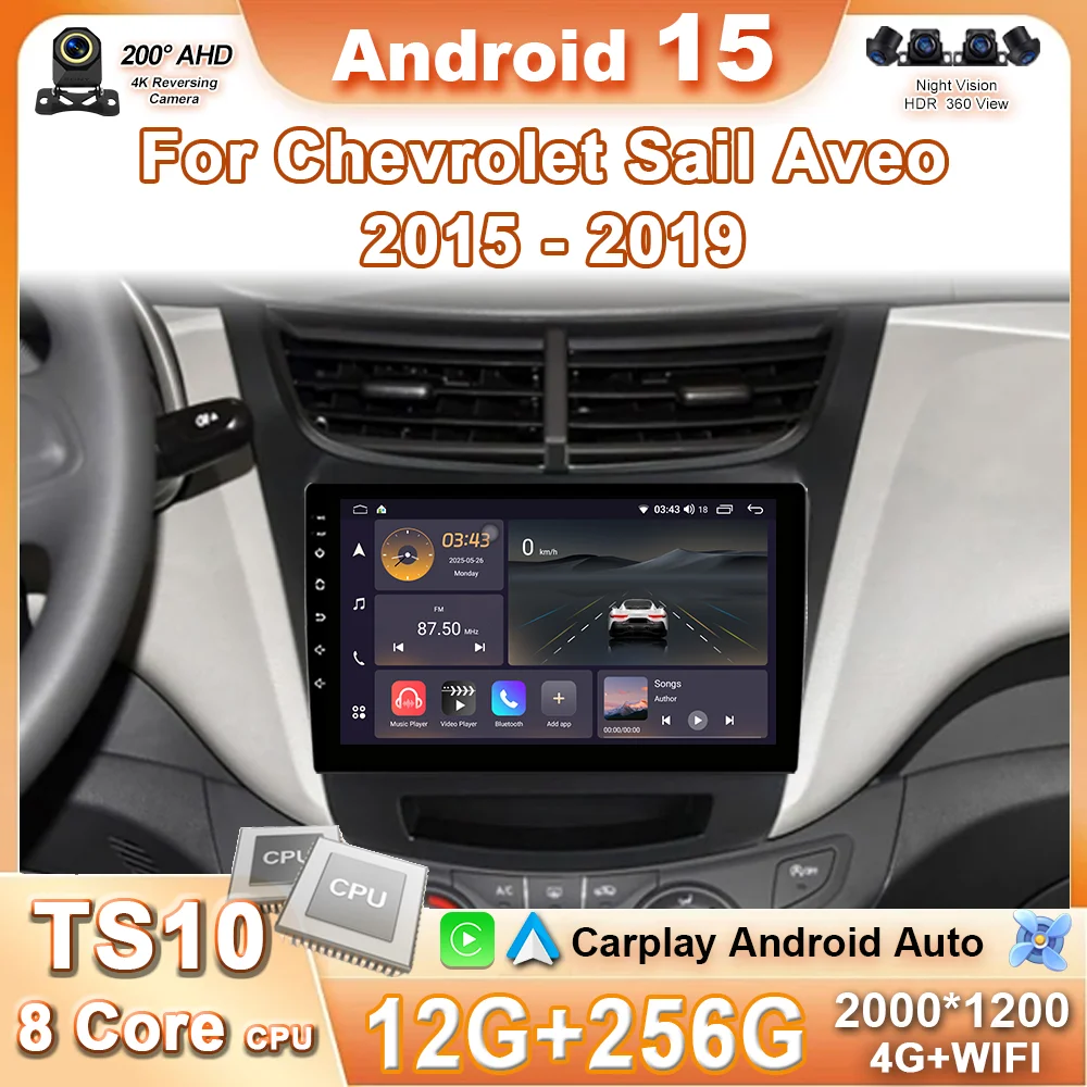

Car For Chevrolet Sail aveo 2015 2016 2017 2018 2019 2020 2022 Auto carplay Android 15 4G NET Car Radio Multimedia Video Player