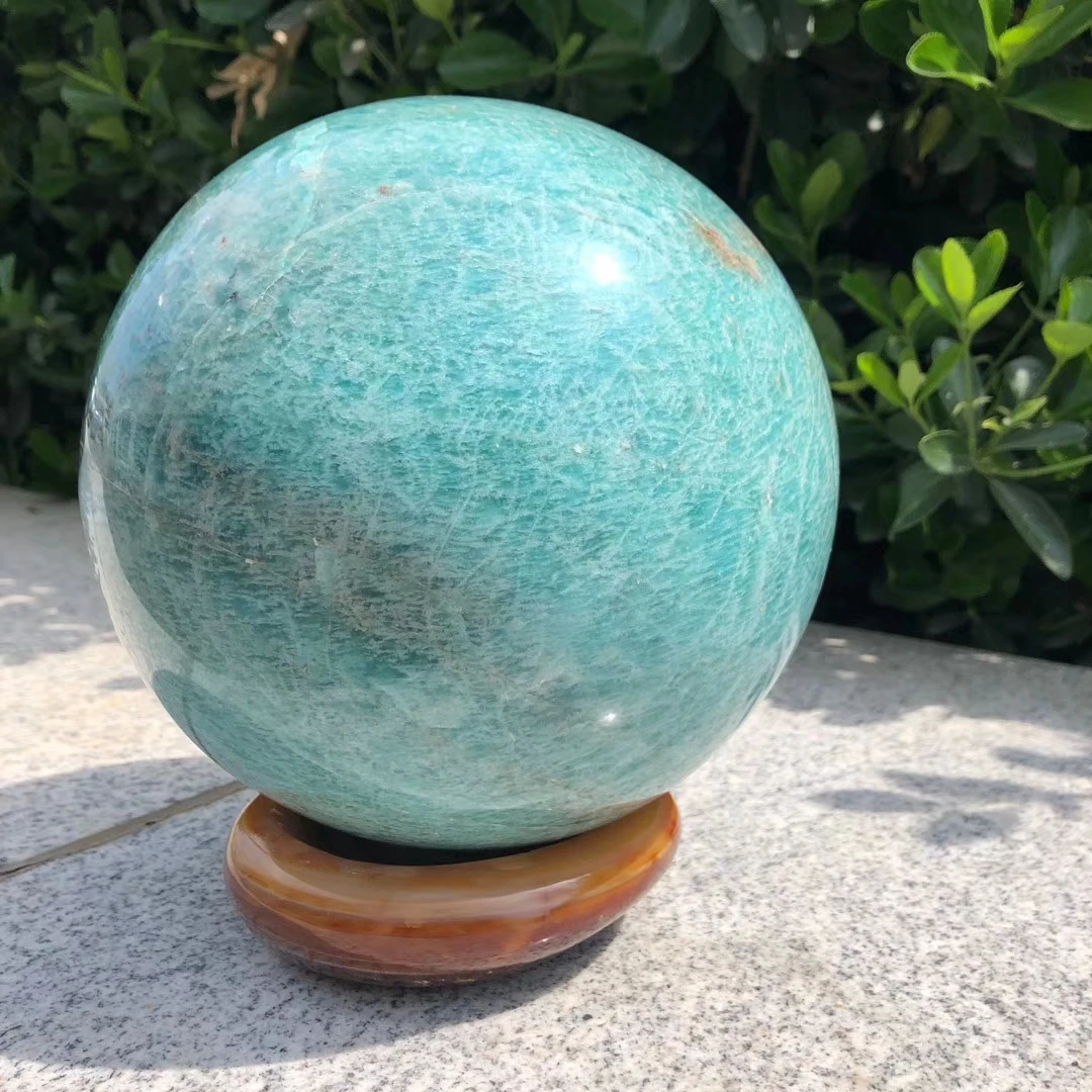 

10cm 100% Natural amazonite Crystal Polished Sphere Ball Tianhe stone Healing Crystal Gemstone Flash Glossy Stone Decoration 1pc