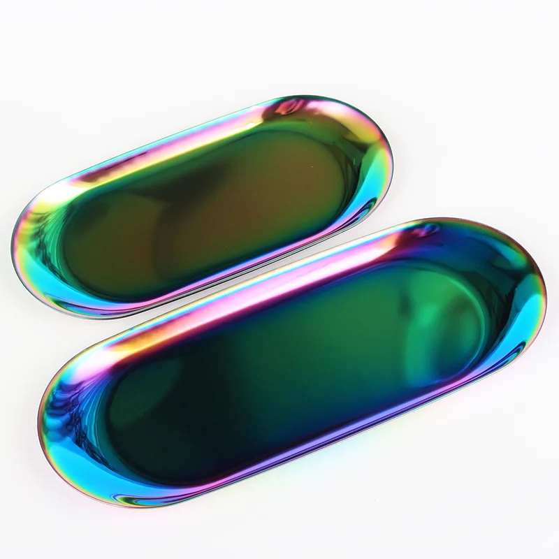 Oval Metal Tray Stainless Steel Storage Tray Candle Jewelry Storage Tray Bathroom Storage Makeup Cosmetic Holder Home Decor