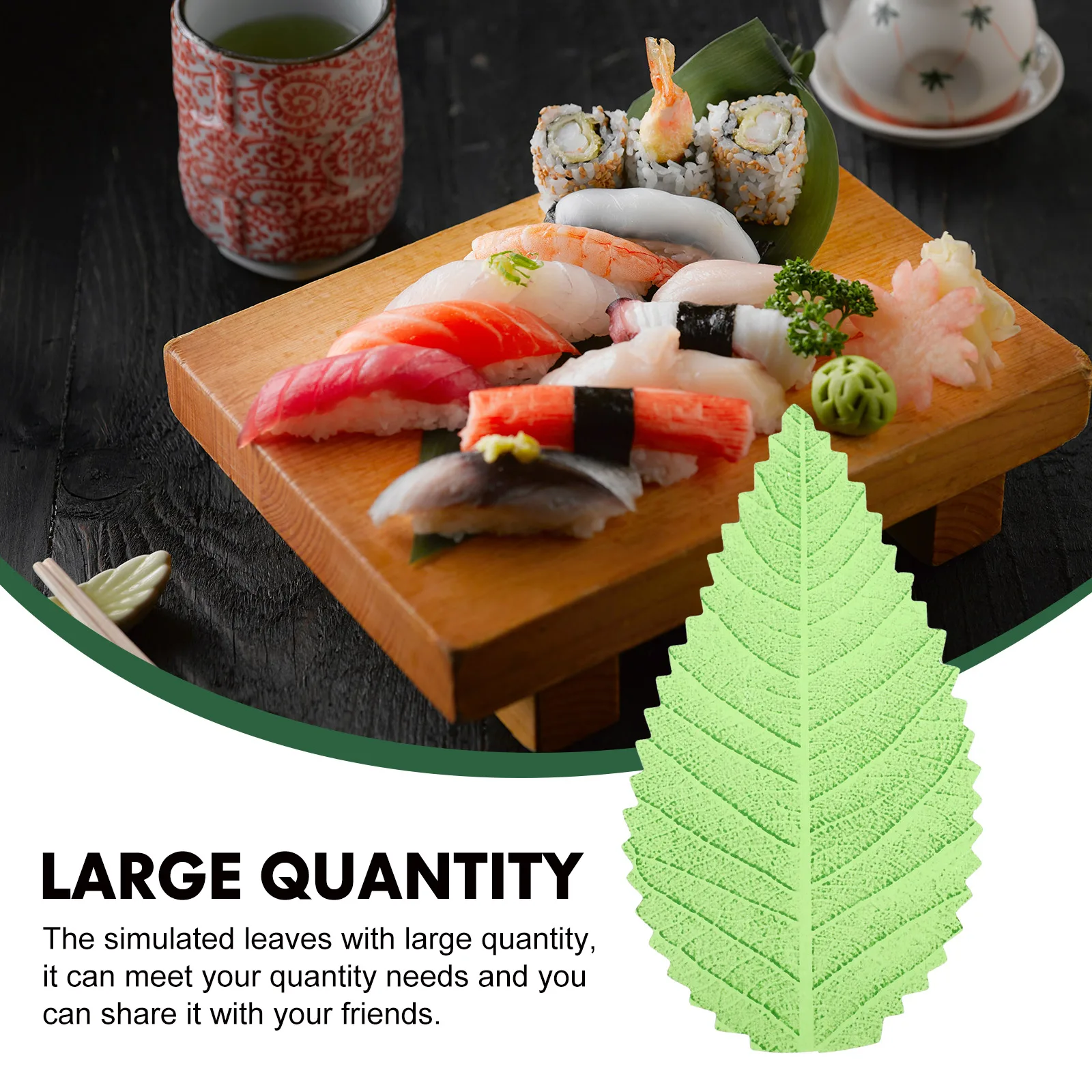 

200 Pcs Sushi Decoration Grass Resin Dark Green Leaves Sashimi Dish Embellishment Japanese Food Mat Simulated Leaf