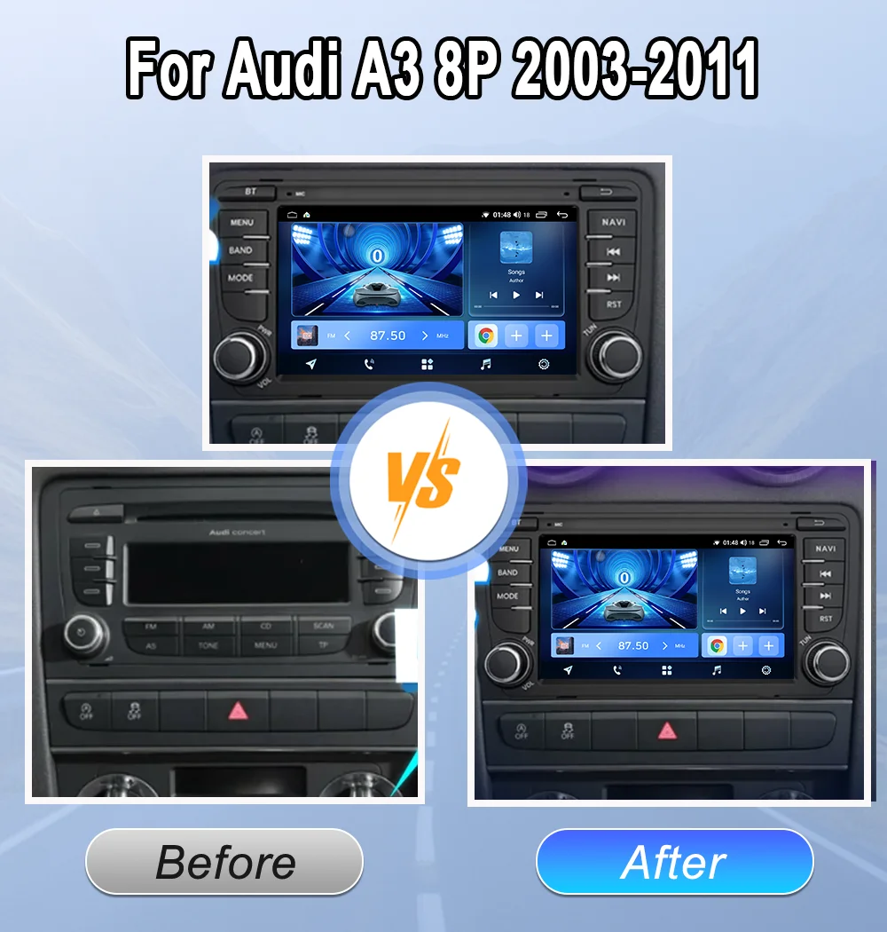 أندرويد لأودي A3 8P 2003 -2011 تشغيل السيارة راديو تلقائي الوسائط المتعددة مشغل فيديو الملاحة GPS No 2din شاشة تعمل باللمس 4G رئيس وحدة