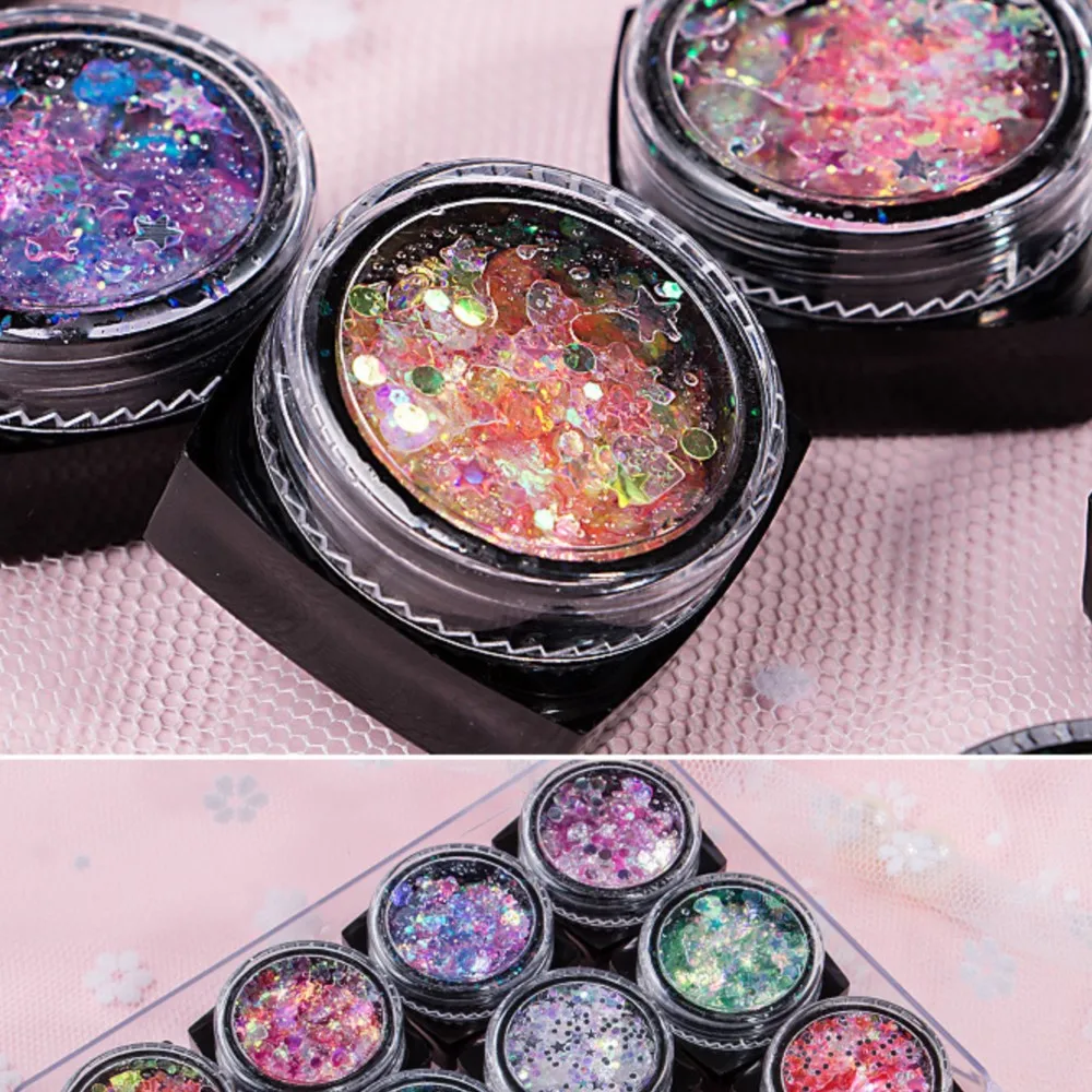 1Jar Laser Sequin Gel Face Body Glitter Eyeshadow Cream Colorful Sequin Body Cream Stage Festival Party Makeup Gel Glitter Flake