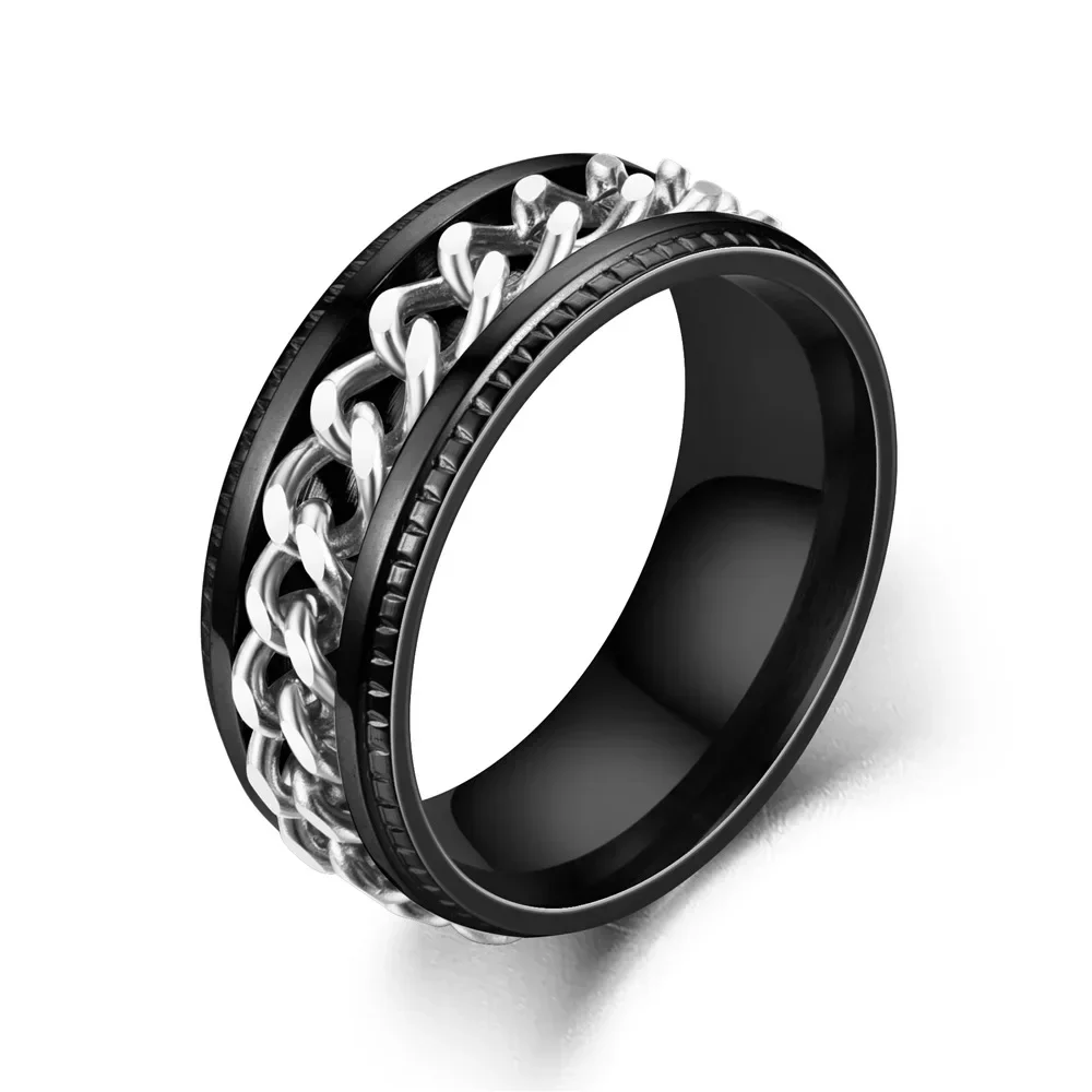 Mode Roestvrij Staal Draaibare Ketting Ringen Voor Mannen Punk Spinner Chain Draaibare Ring Vrouwen Party Titanium Stalen Sieraden Gift