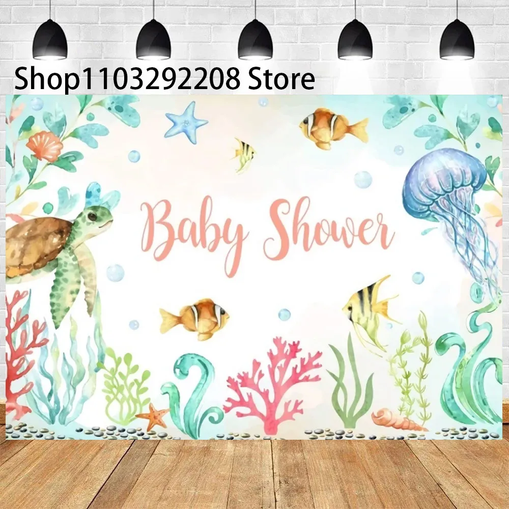 Summer Ocean Theme Cartoon Fish Kids Birthday Party Cute Underwater Dolphin Whale Background Event Decoration Baby Shower Prop ﻿