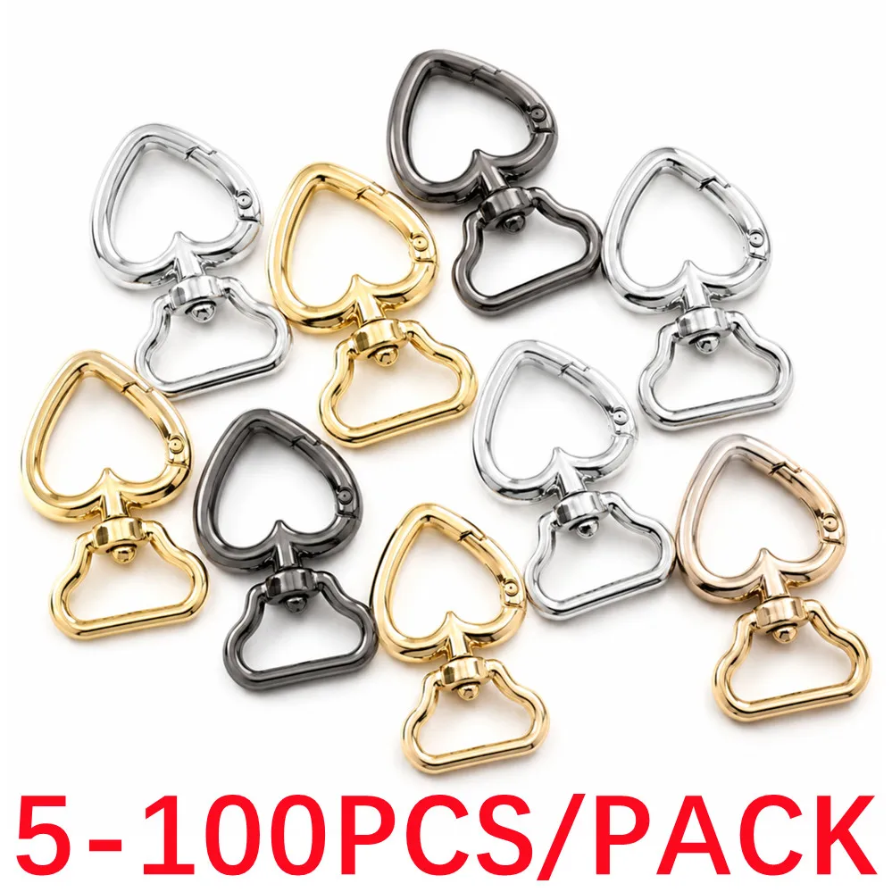 5-100Pcs/lot Peach Heart Shape Metal Spring Clasp Hooks Carabiner Key Ring Connectors For Keychain Jewelry Making Accessories