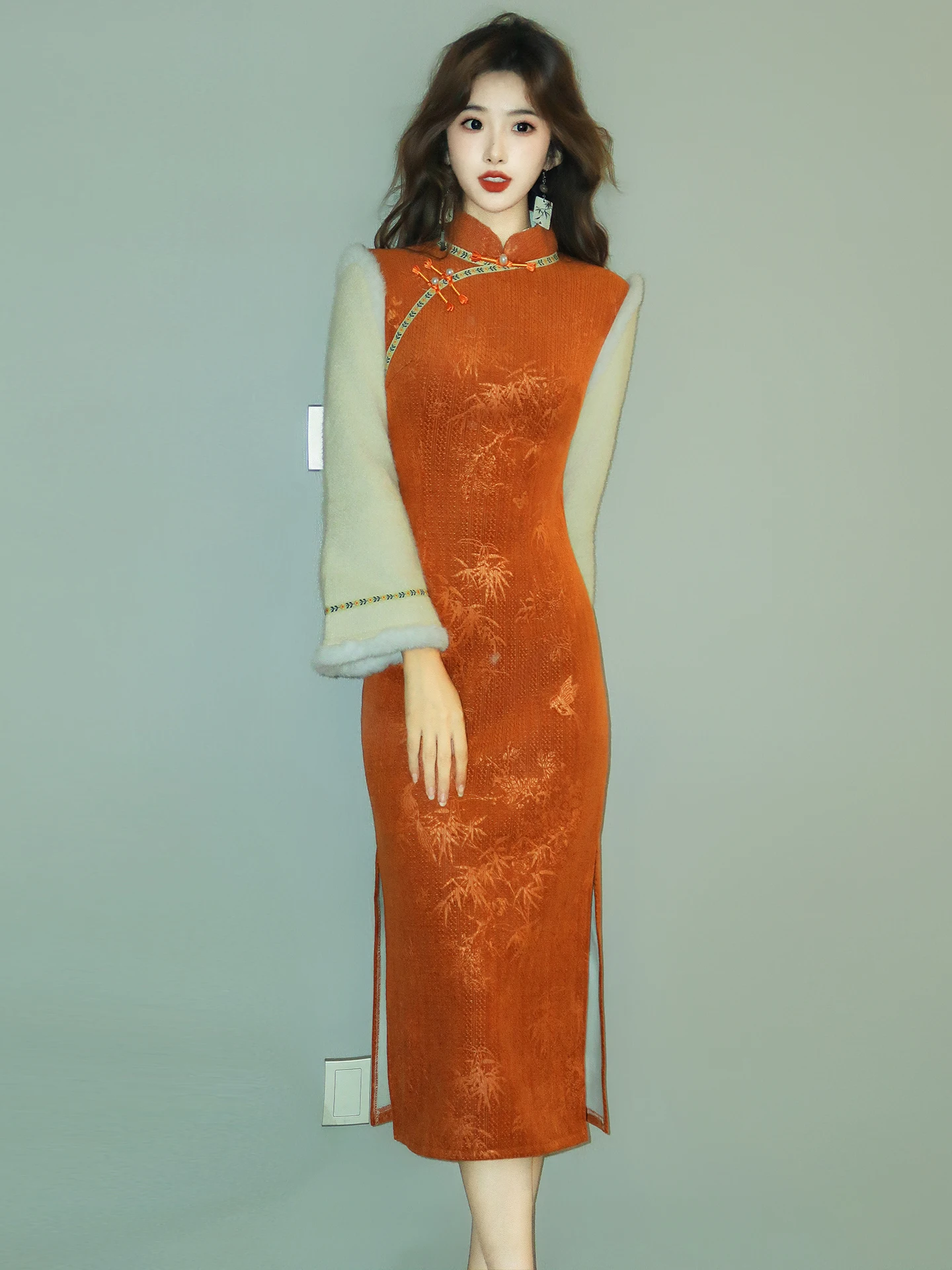 automne-hiver-vintage-sle-femmes-longue-dr-citrouille-couleur-haute-qualite-ele-chic-velours-long-sve-midi-dr