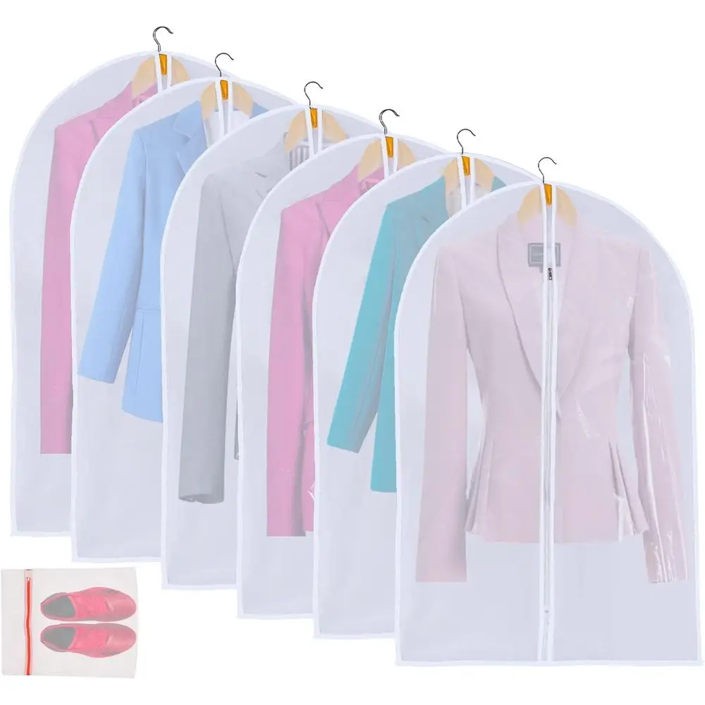 

6 Pack Shirt Garment Bags - 24x36 Dustproof Suit Covers - Durable PEVA Closet Bags with Strong Zipper for Shirts, Sweaters & T-S
