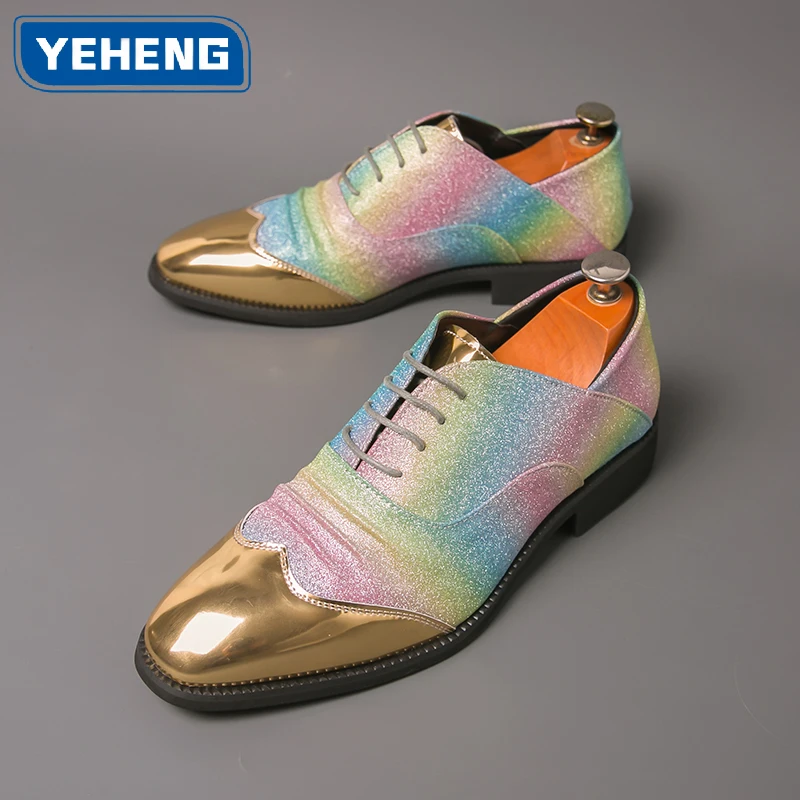 Designer Men's Casual Leather Shoes Fashionable Colorful Pointed Toe Leisure Shoes Comfortable Low Heel Business Wedding Shoes