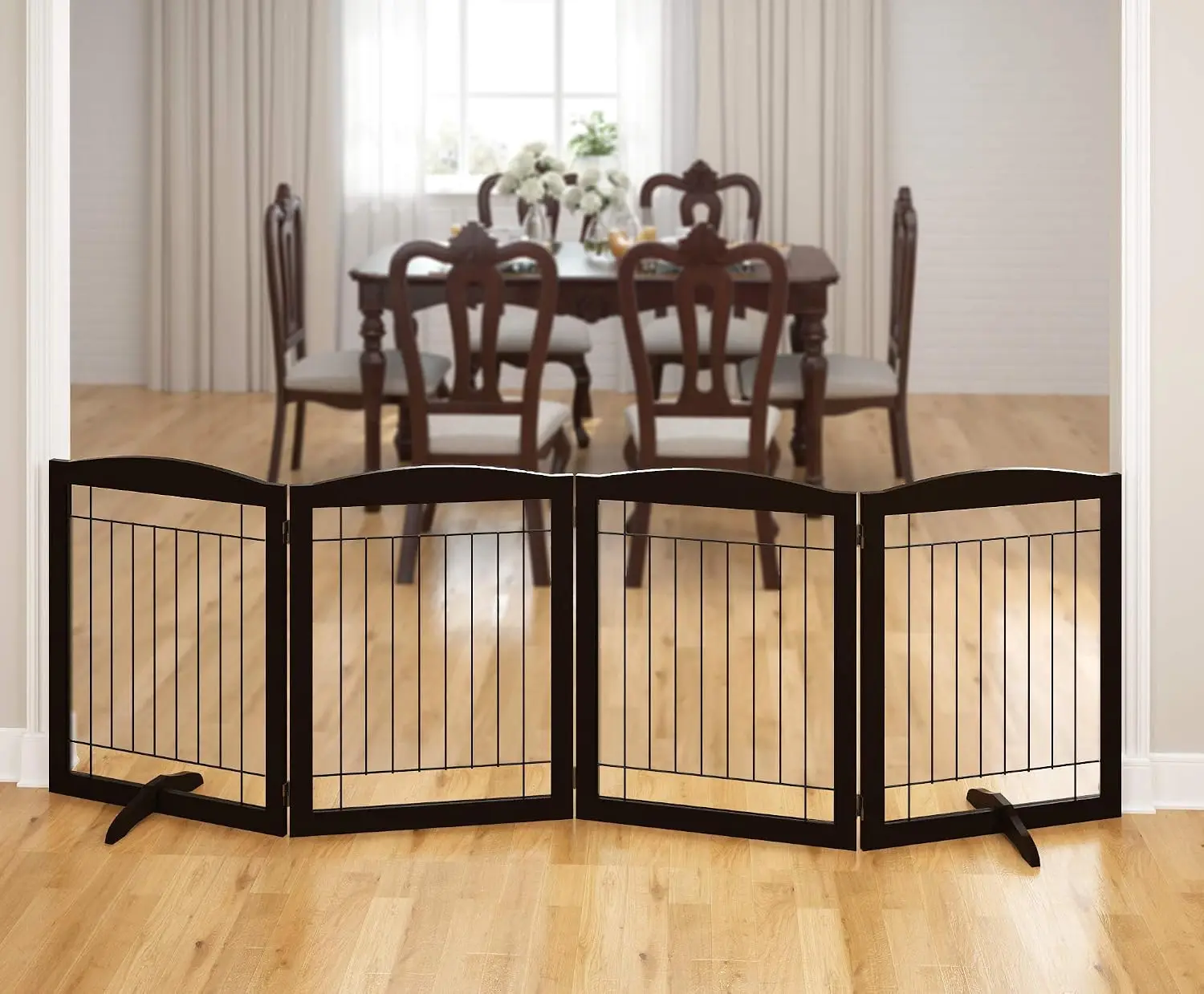Extra Wide Foldable Dog Gate For Doorway Indoor 96 W 30 H Freestanding Wooden Pet Gates Dog Fences Stair House Support Feet 4 Pa