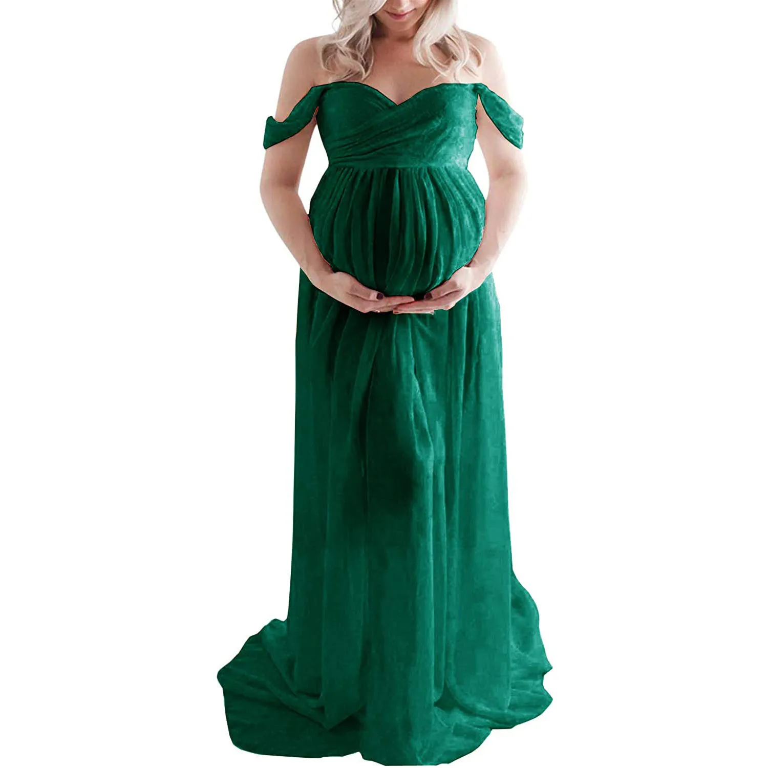 Pregnant Women's Lace Chiffon Spliced Front Split Dress Summer Sexy Pregnant Women's Photo Photography Floor Length Dress