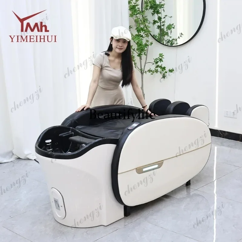 M138 TTT Multifunctional funciton led lighting salon automatic massage head spa bed with acrylic shampoo basin