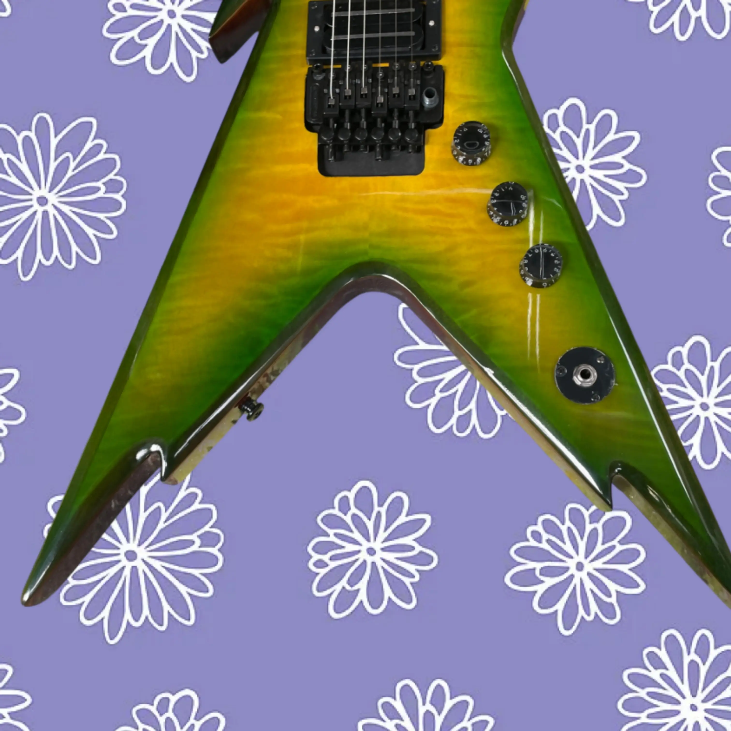 Green-To-Yellow Gradient Blend Electric Guitar, Sharp Body Shape, HH Pickups Guitars, Great for Heavy Rock Performance Guitarra