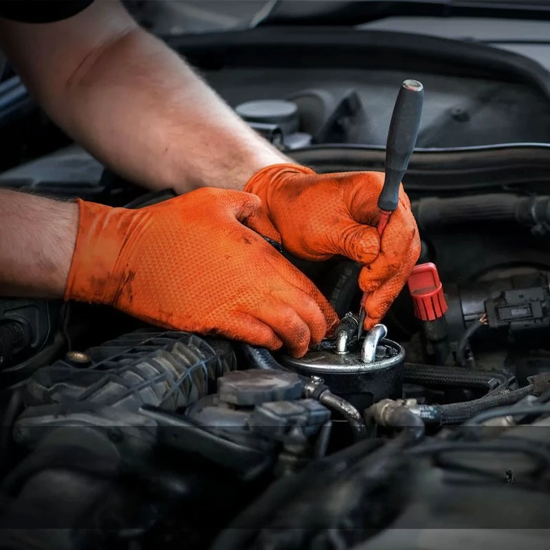 

Nitrile Glove Suitable for Cleaning Thickened Waterproof Orange Mechanical and Auto Repair Work Thickened Non-slip Work Gloves