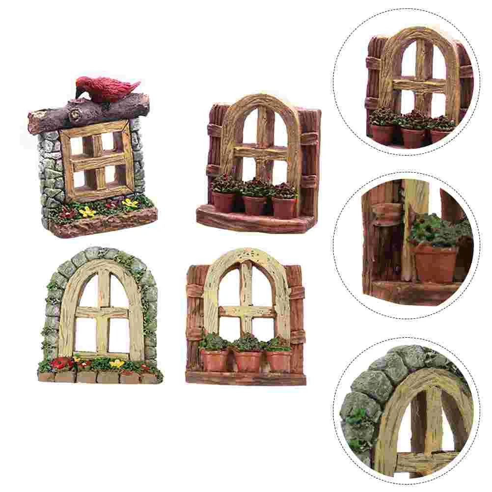 

4 Pcs Micro Landscape Ornament Pretty Mini Adornment Decoration Flowerpot Children's Room Plant Pots Synthetic Resin Home