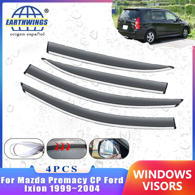 Wind Deflectors for Mazda Premacy CP Ford Ixion 1999~2004 Accessories Car Window Rain Eyebrow Guards Auto Sun Visor Awning Trim