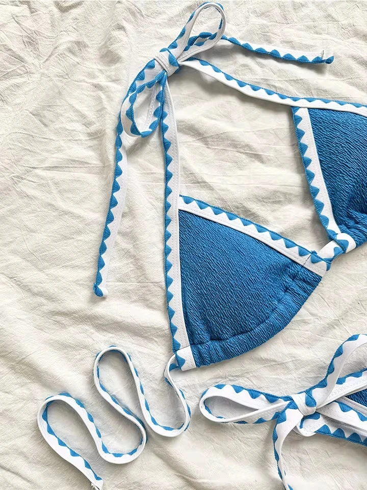 Vzvn Sexy Sportswear for Women Fashion Vintage Sleeveless Swim Solid Lace Up 2025 New Spring Summer Two Piece Suits Bikinis Set