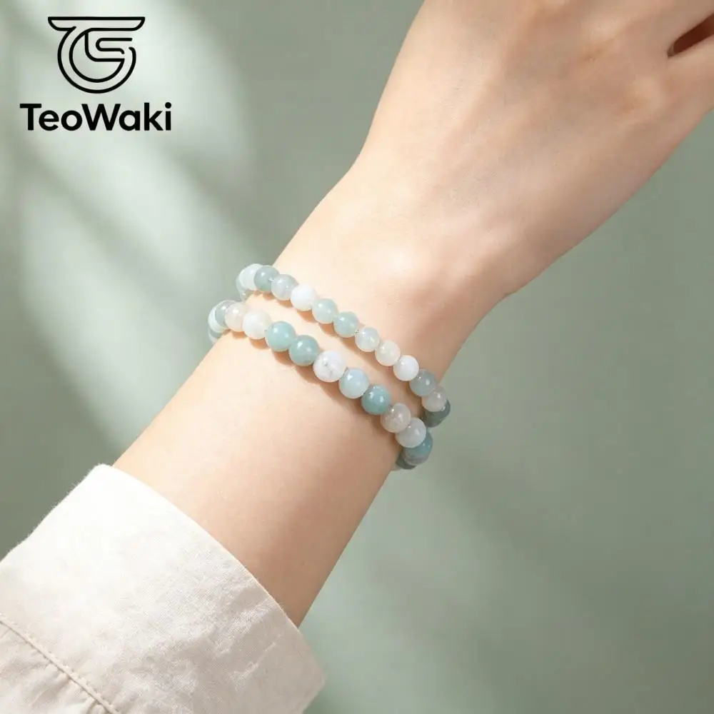 TeoWaki Amazonite Natural Stone 3Piece Beaded Elastic Bracelet Relieve Pressure and Negative Emotions for Women Men 19cm