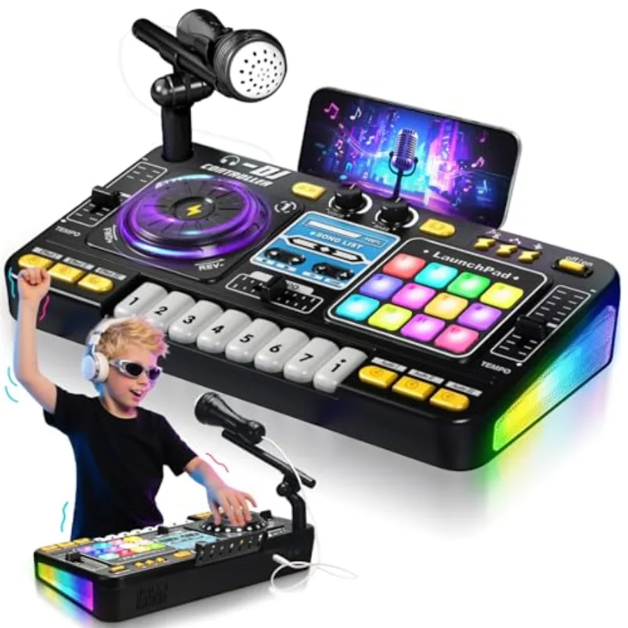 

DJ-микшер для малышей: игровой столик с DJ-проигрывателем, световыми эффектами, регулировкой скорости и микрофоном – идеальный подарок для детей 3-6 лет