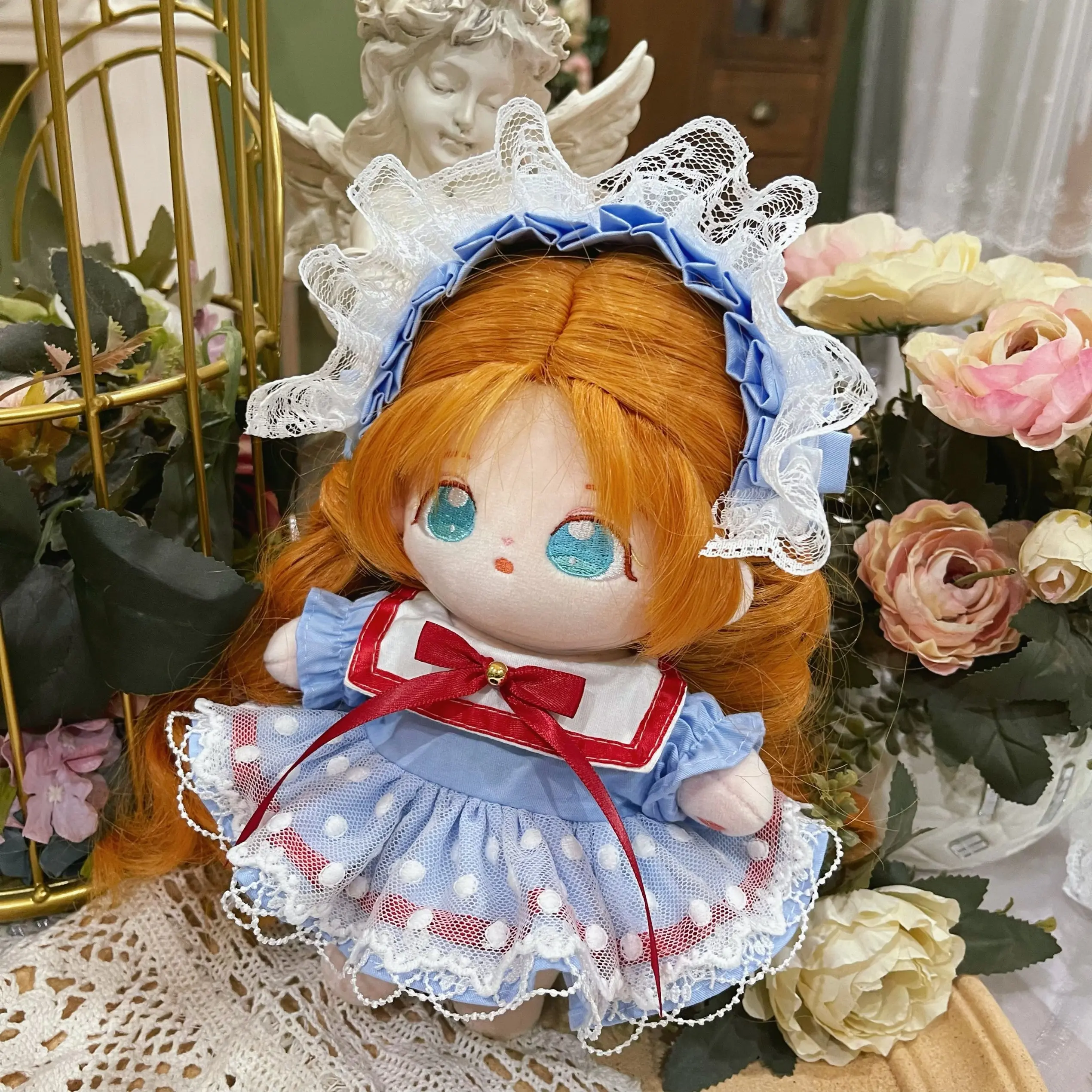 Handmade 2pc 15/20/40CM Doll Clothes Blue Princess Dress Headband Plush Dolls Outfit Toys Baby Doll's Accessories Cos Suit