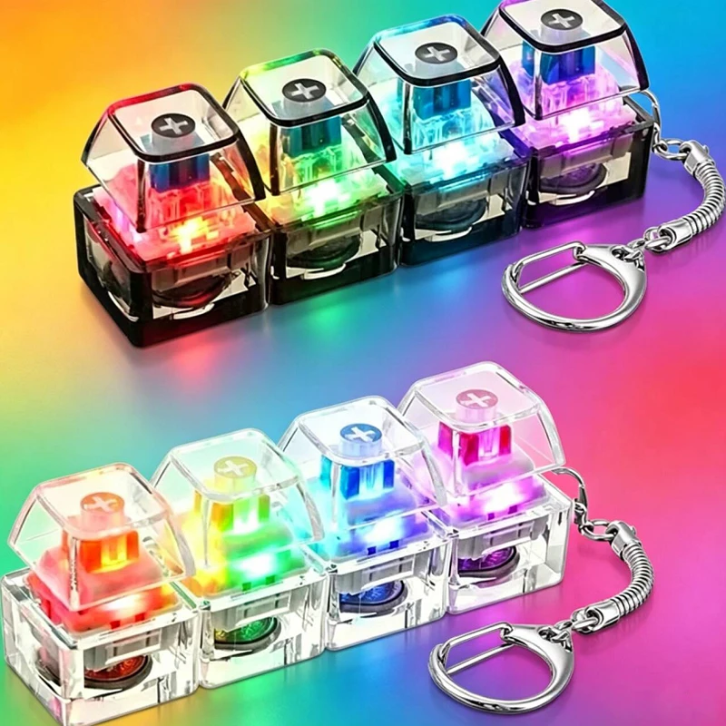 /4Keys Illuminated Mechanical Keyboard Keychain Finger Button Anti Stress Keycap for Office Home Adults KidDecompression Clicker