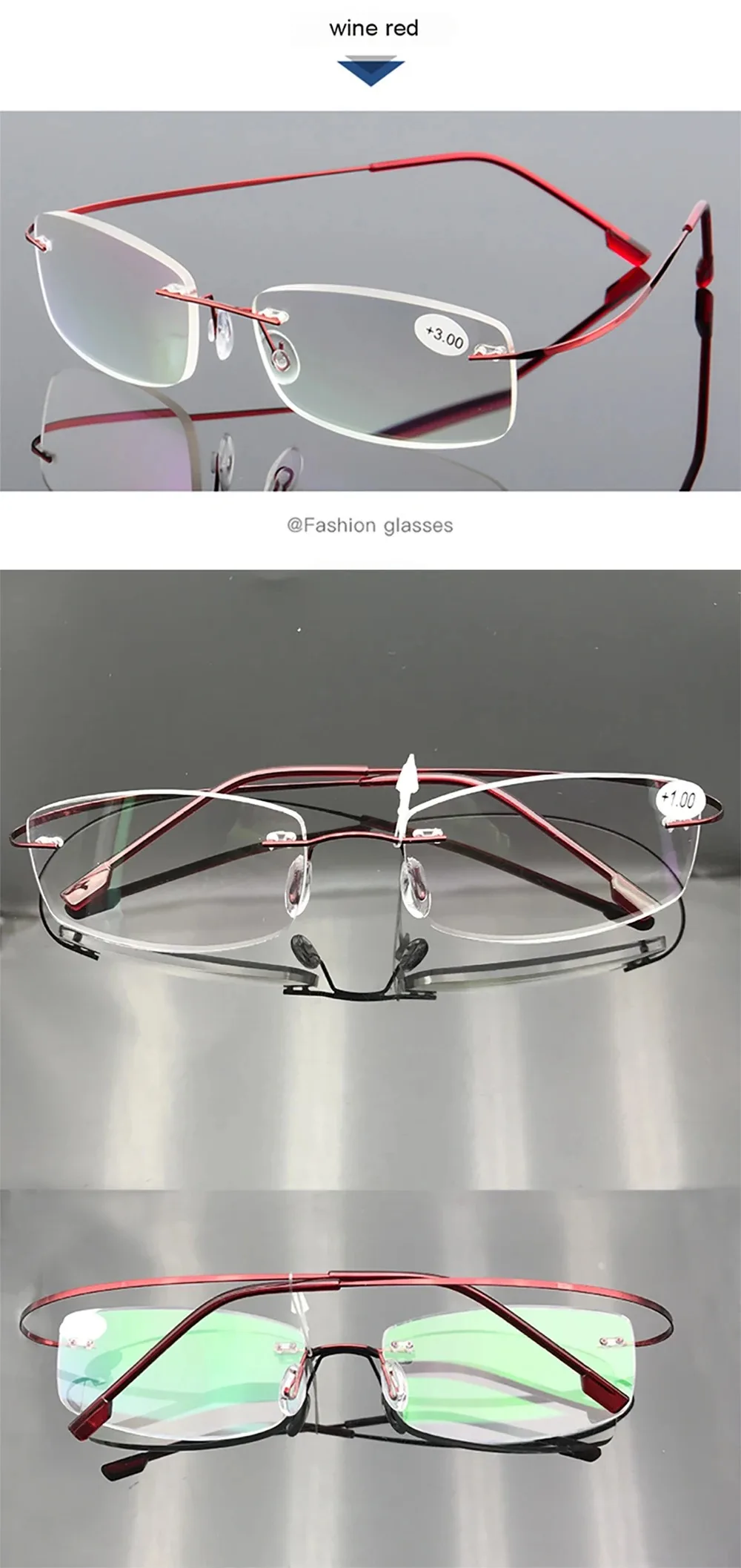 Titan Legierung Randlose Lesebrille Licht Quadratische Flexible Blau Beweis Gläser Rahmen Frauen Anti-Blue Ray Gläser Männer – Detail 5