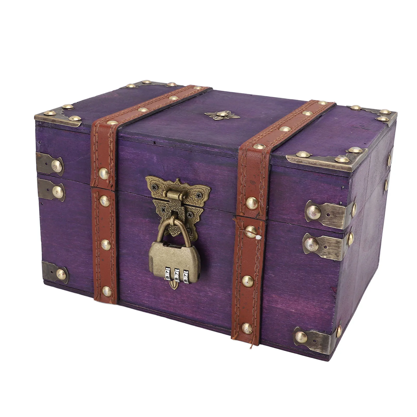 Versatile Decorative Vintage Wooden Treasure Chest Box Handmade Rectangle Small Rectangle Antique Wood Jewelry Box for Bedroom view 2